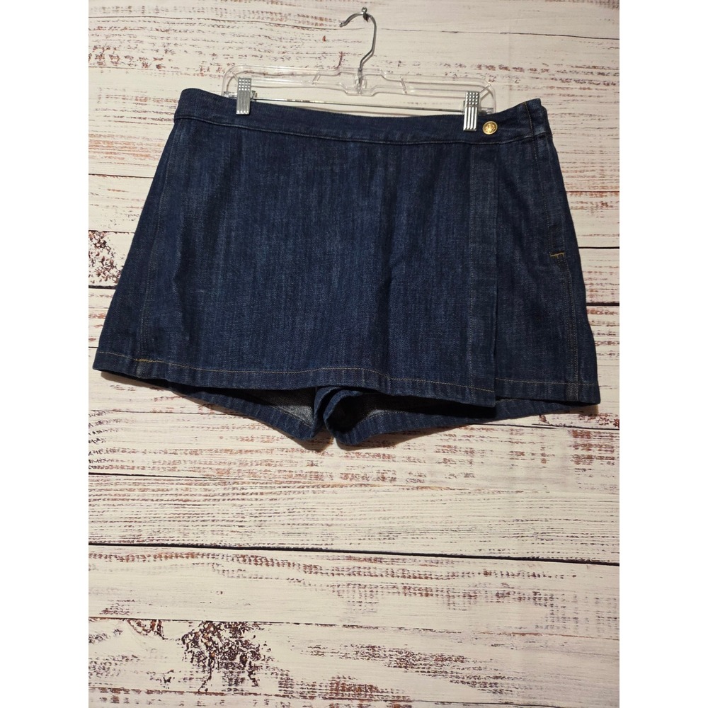 J.Crew Womens Dark Wash Denim Skort Size 14 Cotton High Rise Mini Skirt Shorts